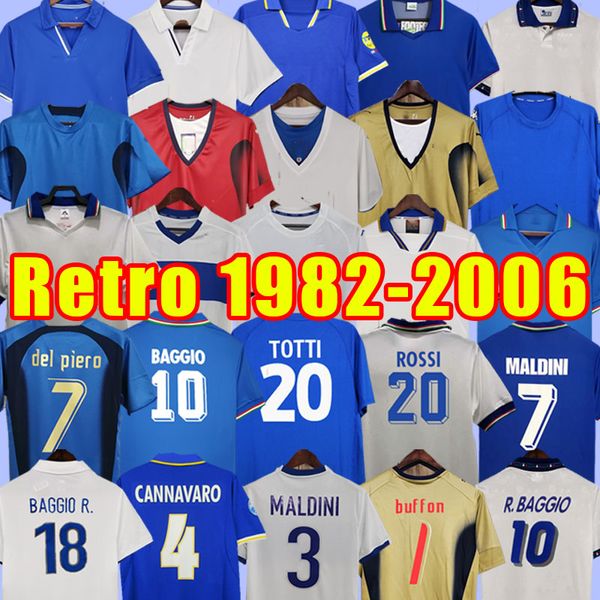 Retro Futebol Jerseys Itália 1982 1988 1990 1994 1996 1998 2000 2002 2004 2006 Camisa de Futebol T Italia Uniformes Goleiro BUFFON TOTTI VIERI R.BAGGIO MALDINI DEL