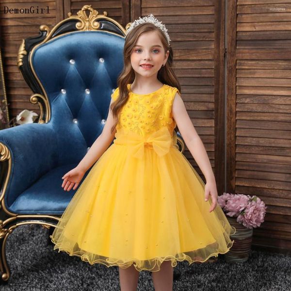 Vestidos de menina vestido amarelo vestido princesa para crianças casamento elegante partido tutu baile vestido crianças concurso de aniversário comunhão formal vestidos