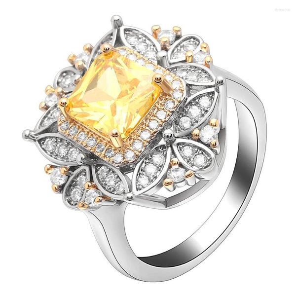 Anéis de casamento ufooro anel de flor de luxo para mulheres Rodium banhado