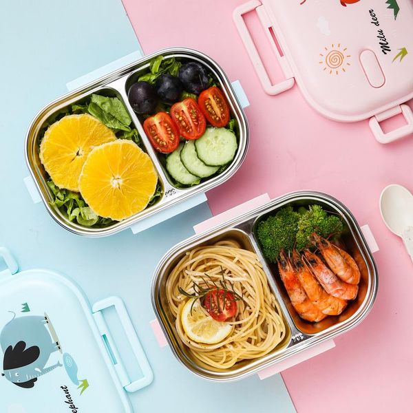 Учебные посуды наборы 650 мл детей Bento Box Держите теплый контейнер Портативный японский обед с отсеками на столовой посуде 304 нержавеющая сталь