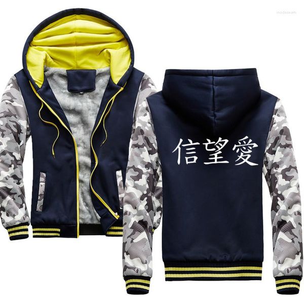 Herren Hoodies Chinese Charakter Glaube Hope Liebe Drucken Hip Hop Streetwear Hoody Winter Dick für Männer Harajuku Reißverschluss Jacke Sweatshirt