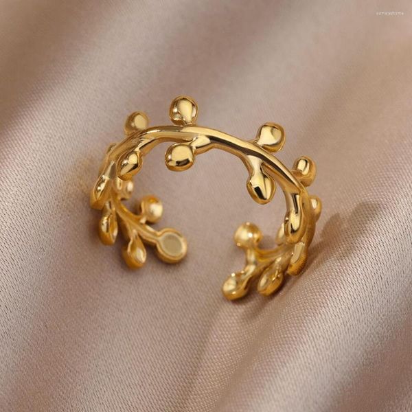 Hochzeit Ringe Blatt Zweig Unregelmäßig Einstellbar Offen Für Frauen Männer Gold Farbe Edelstahl Ring Goth Mode Schmuck Geschenk