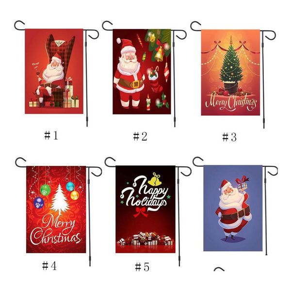 Banner Flags Mutlu Noeller Merrychristmas Noel Baba Desen Bahçe İşareti Keten Malzeme Demir Bayrak Delek Rectangar Drop Teslimat Ev Dhluv