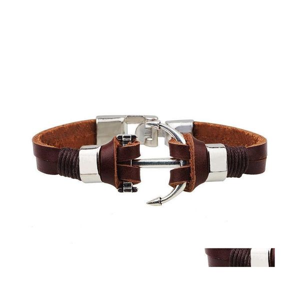 Pulseira de charme pulseira âncora para homens amigos inoxidáveis ​​aço aço de couro genuíno entrega de jóias dhlbp