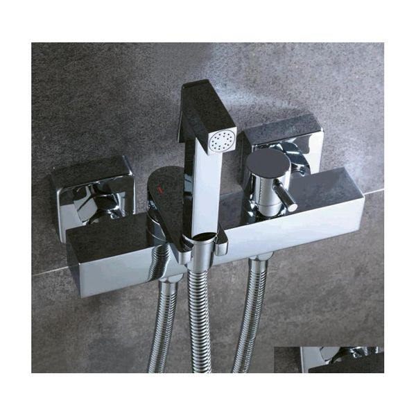 Torneiras de bidê Bakala Bides quadrado Brass Chrome Tailet Torneira Sprayer portátil Conjunto de pulverizador e água fria DRAT HYGIENIC DHDQ2