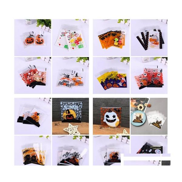 Enrole de presente Happy Halloween Candy Bag 100pcs/lote de cozimento envolve abóbora impressão de bruxa de abóbora autoadesiva biscoitos de plástico Pac dhjv8