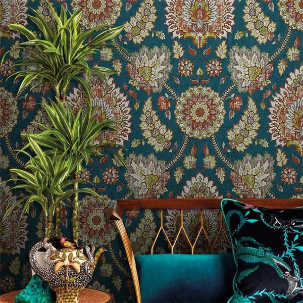 Tapeten im amerikanischen Stil, große Blumentapete, tibetisches Südostasien, böhmisches Wohnzimmer, Schlafzimmer, ethnischer Stil, Papel De ParedeWallpapers