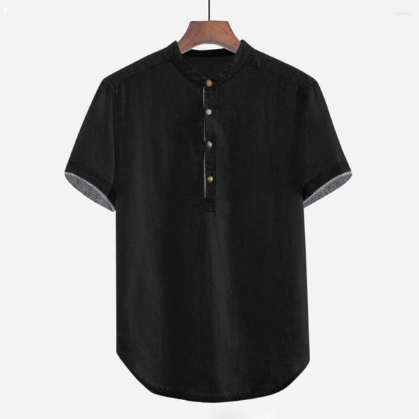 Männer T Shirts 2023 Sommer Baggy Solide Baumwolle Leinen Kurzarm Taste Plus Größe Formale Hemd Tops Bluse Camisas de Hombre