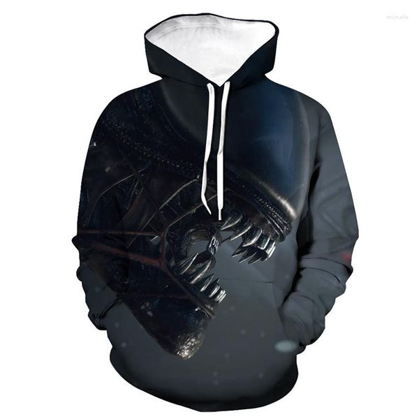 Felpe con cappuccio da uomo Moda Alien 3D Stampa Sport Felpa con cappuccio casual Pullover Felpa con cappuccio Hip Hop Top da uomo Cappotto Abbigliamento