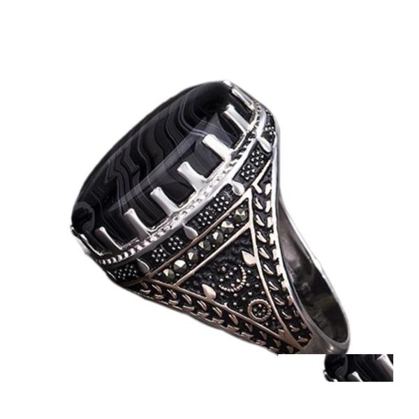 Кластерные кольца S925 Стерлинговое мужское кольцо натуральный камень агат 925 Ближний Восток Простые ювелирные изделия Thai Drop Deliver Dho8r