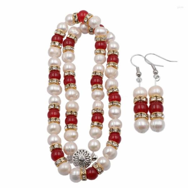 Halskette Ohrringe Set Eleganter Afrikanischer Schmuck Natürliche Perle Für Frauen Perlen Jade Strass Perlen Sets Hochzeitsgeschenk 18