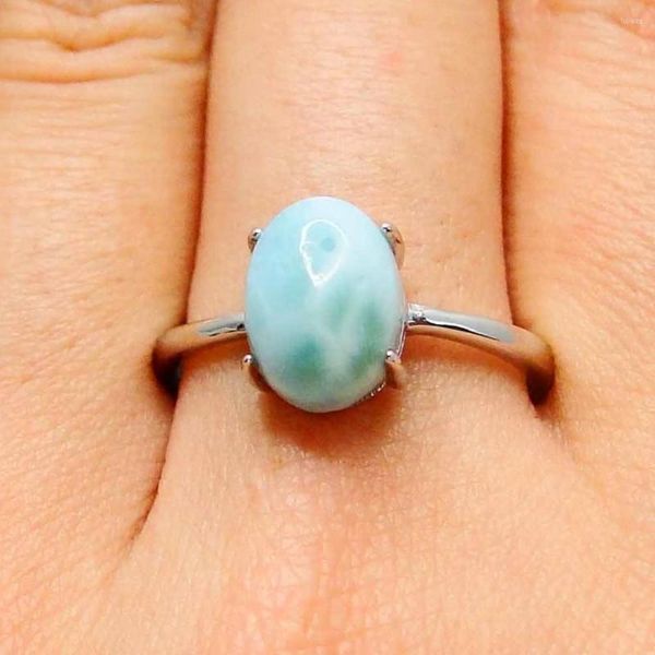 Кластерные кольца 925 Серебряное кольцо Ларимар Овальный натуральный синий камень Оригинал S925 STERLING для женщин украшения