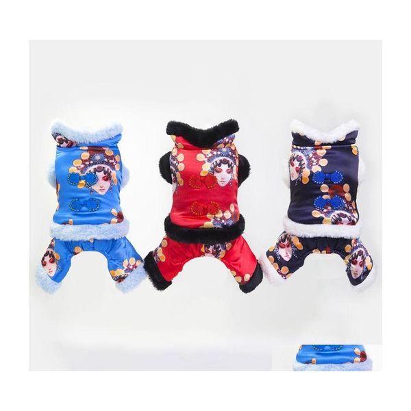 Abbigliamento per cani Vestiti per cuccioli di orsacchiotto Costume tradizionale cinese della dinastia Tang Cappotto caldo Ispessimento Tuta Giacca Drop Delivery Home Dhirx