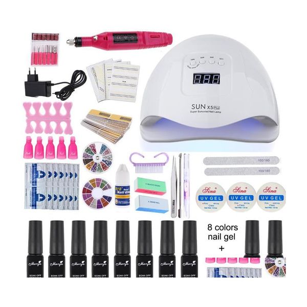 Kits de arte unhas tudo para manicure Conjunto de lâmpada LED UV Secador com kit de acrílico Ferramentas de perfuração elétrica Drop Deliver