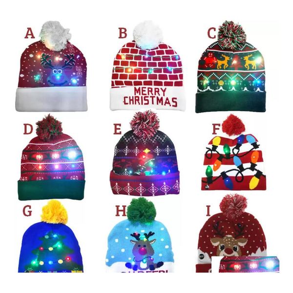 Decora￧￵es de Natal ￠ venda 2022 anos de chap￩u de malha LED LIGHT UP Illuminate Warm for Kids ADTS Decor Get Drop Drip Home Dhsww