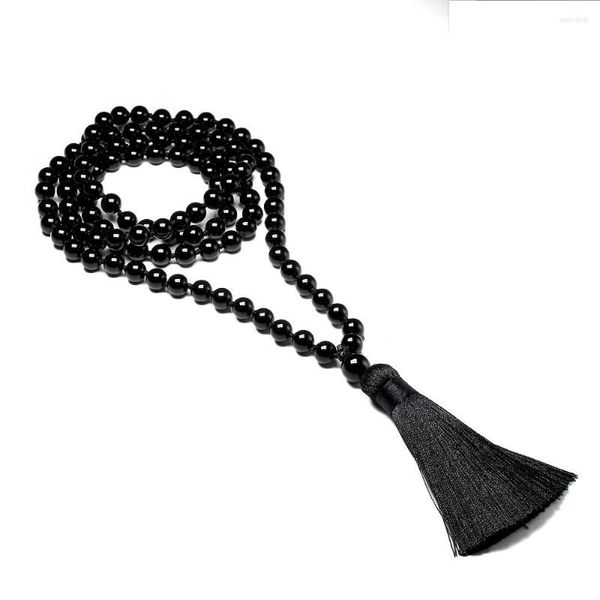 Brincos de colar Conjunto Japamala Conjunta 8mm de Onyx preto com miçangas 108 mala Meditação Yoga Stone Tassel Zen Jóias