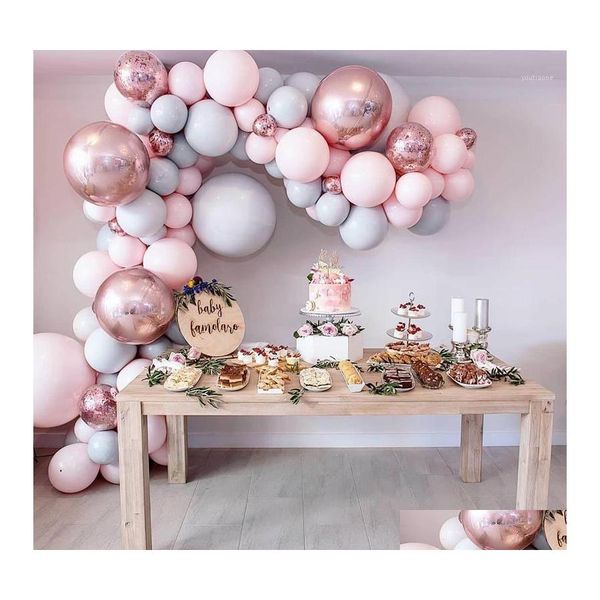 Decoração de festa Aron balões arco kit pastel cinza rosa guirlanda rosa dourado confetes de casamento decoração de casamento suprimentos de chá de bebê1 grow dhwed