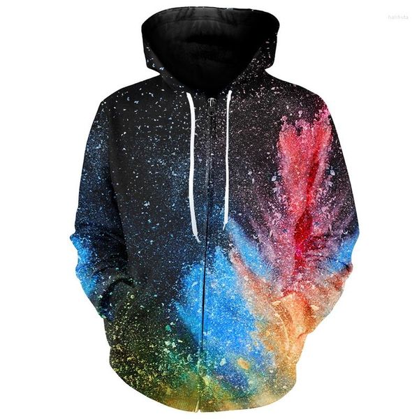 Erkek Hoodies Cloudstyle Zipper 3D Baskılı Yağlı Boya Stili Kapüşonlu Kapüşonlu Sokak Giyim Uzun Kollu Günlük Sweatshirt Erkekler