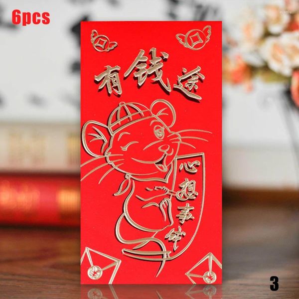 Noel dekorasyonları Çin kırmızı zarfları 2023 fare yılı şanslı para paketleri 6pcs paket js23