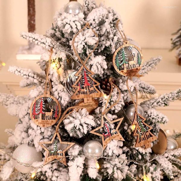 Decorazioni natalizie 6 pezzi / set Mini ornamenti per alberi in legno fai-da-te Decorazione per feste di Natale per cervi per l'anno domestico