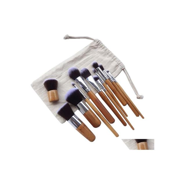 Pennelli per trucco Drop 11 pezzi Strumenti per cosmetici Manico in bambù naturale Ombretto Set di pennelli cosmetici Kit morbido per fard con consegna Salute Bea Dhlok