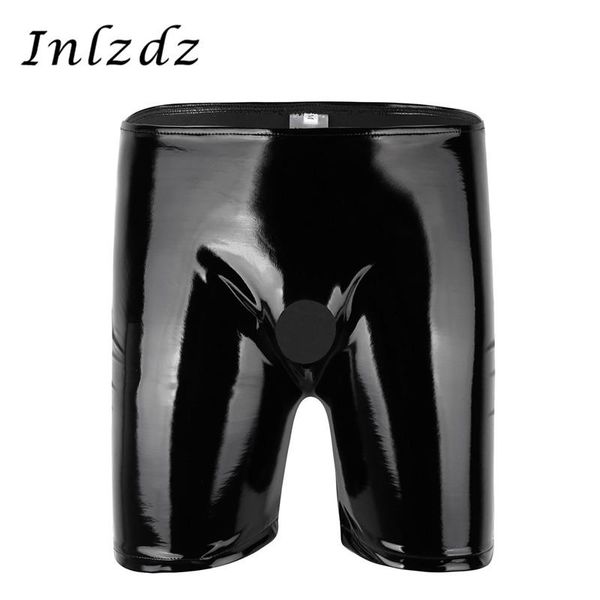 Unterhosen Herren Exotische Dessous Leder Unterwäsche Glänzende Höschen Offenes Penisloch Wetlook Lang Boxershorts Sexy Gay