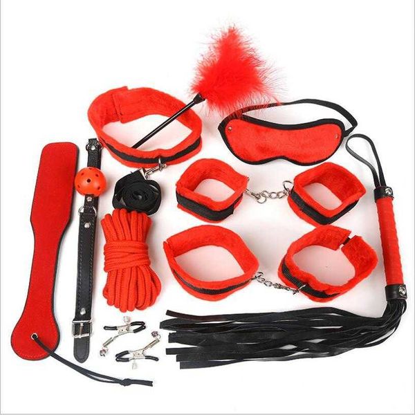 Itens de beleza Erotic Sexy Toys for Adult Game Couro BDSM Kits Bondage Handcuffs Whip Gag mipple Clamps BDSM S0249