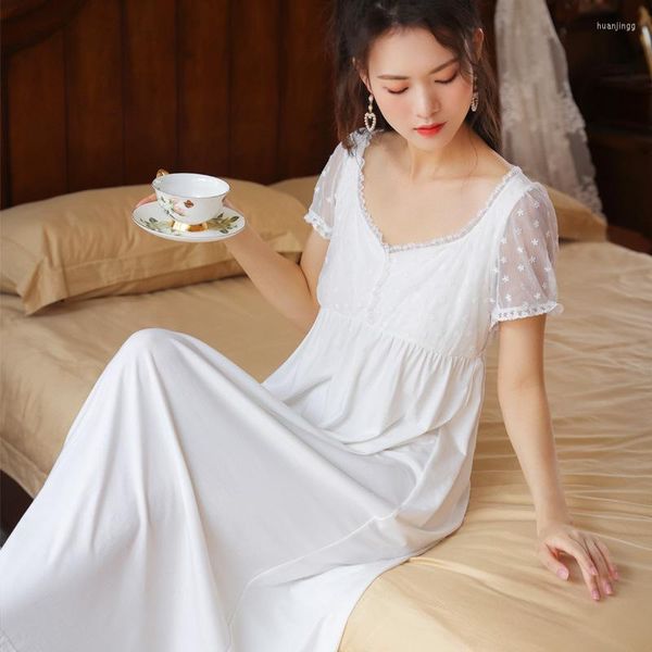 Женская одежда для сна белое кружевное сон ношено ночное платье Женское хлопковое принцесса Peignoir Vintage Викторианская ночная рубашка романтическая одежда