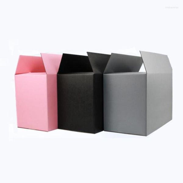 Confezione regalo 5 pezzi / 10 pezzi / lotto Cartone grigio nero e rosa 3 strati Scatola di cartone ondulato Imballaggio per la festa di compleanno di Natale