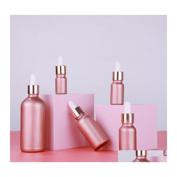 Bottiglie di imballaggio in vetro oro rosa opaco da 30 ml con contagocce per pipette con reagente liquido per olio essenziale di aromaterapia per goccia di tintura Del Otnit