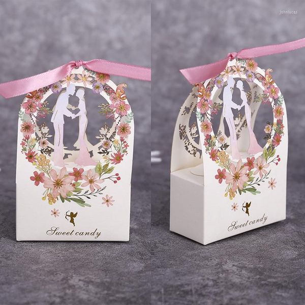 Confezione regalo 10 pezzi Scatole di caramelle con motivi floreali romantici per la festa di nozze Piccoli regali pieghevoli Forniture di cartone di carta