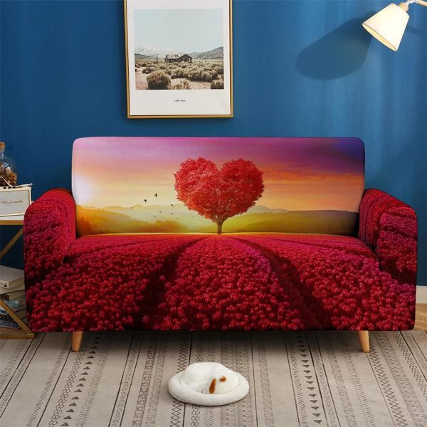 Chaves de cadeira Red Love Tree Sofá Cover 3d Beauty 1/2/3/4 Seat Elastic Anti-Poluição Sala de estar com tudo incluído