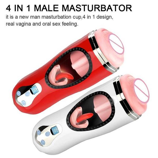 Brinquedo sexual massageador 4 em 1 língua lambendo a glande do pênis sugando masturbador masculino vibradores brinquedos sexuais para homens vagina aquecida máquina erótica real