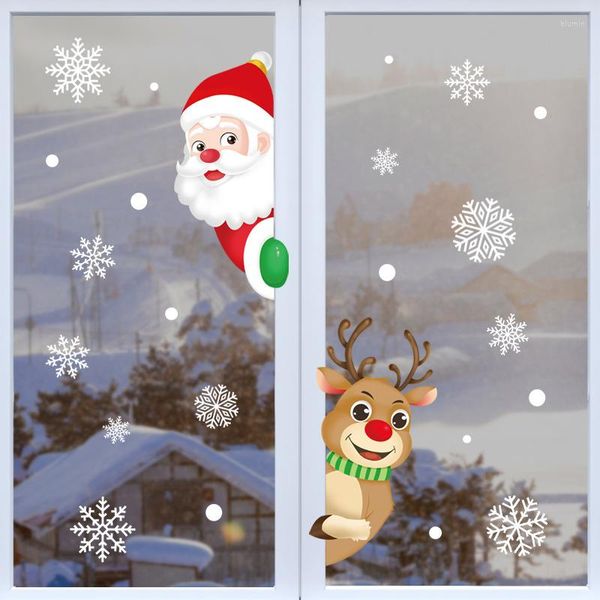 Wandaufkleber 2 Stück Frohe Weihnachten Weihnachtsmann Rentier Schneeflocken Fensterglas Aufkleber Jahr Heimdekoration Wandbilder