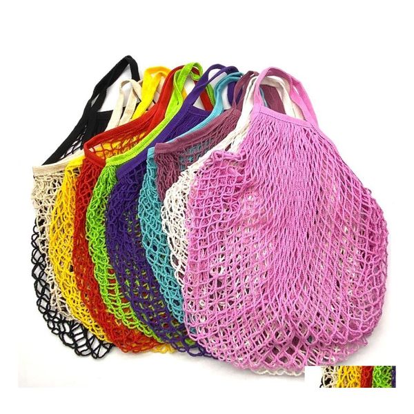 Paniers De Rangement Portable Sacs D'épicerie Réutilisables Pour Fruits Légumes Sac Coton Maille Chaîne Organisateur Sac À Main Poignée Courte Net Boutique À Dhc6F