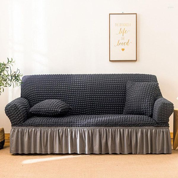 Stuhlabdeckungen Feste Farbe Jacquard Sofa Cover Seersucker Kleid Wohnzimmer Luxus 1/2/3/4 Sitz