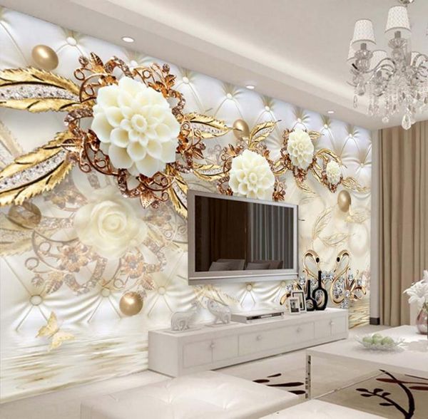 Beibehang papel de parede foto personalizada 1 metro quadrado grande fresco 3d flores luxo 3d jóias tv fundo da parede 3d