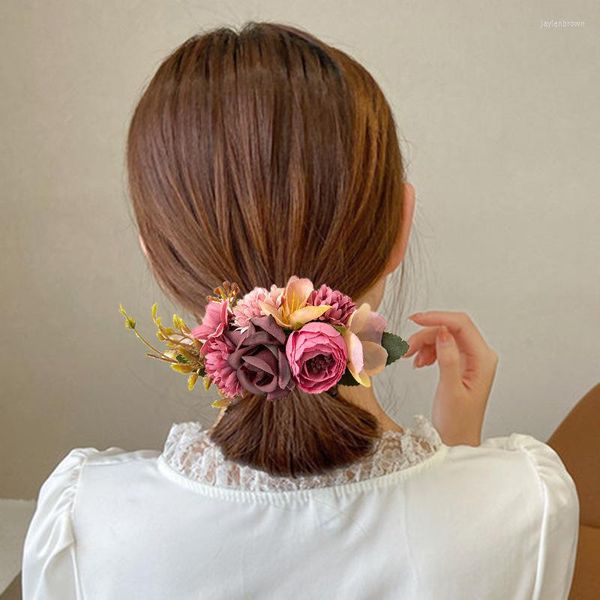 Kopfschmuck Simulation Rosa Rose Blume Haarkamm Pfingstrose Blumen Clip Braut Kopfschmuck Strand Hochzeit Haarspangen Stoff Handgefertigte Kopfbedeckung