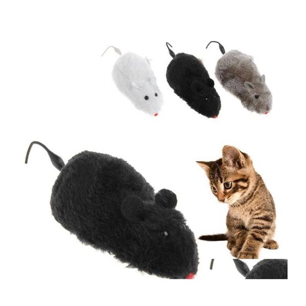 Giocattoli per gatti Pet Novità Ingannevole in movimento Divertente Wind Up Clockwork Racing Peluche Mouse Giocattolo interessante per Move Tail Kitten Prank Drop Delive Dhf12