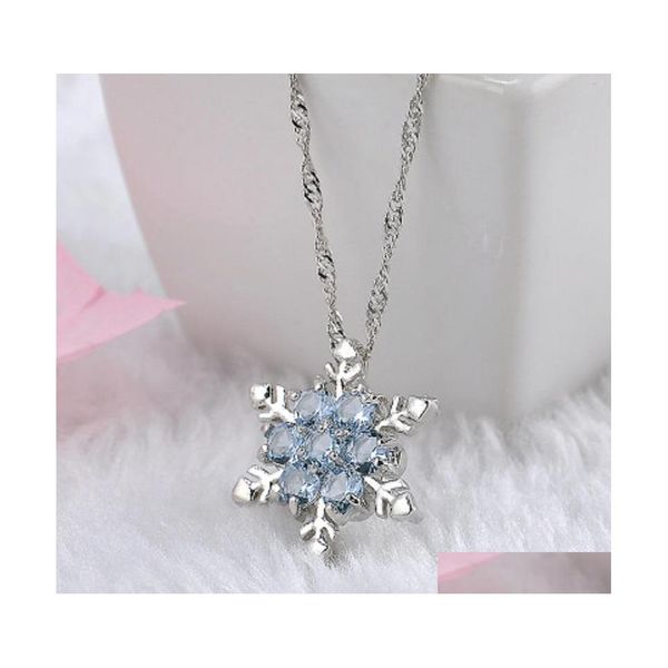 Collane con ciondolo Fiocco di neve Forma di neve Fascino con CZ Collana con zirconi cubici per donne Ragazze Gioielli vintage Regalo di Natale Dhthz