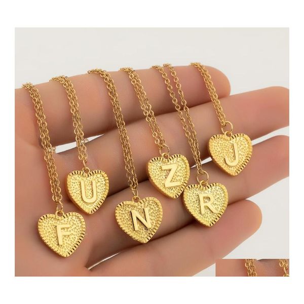 Подвесные ожерелья европейская американская мода золото 26 букв ожерелье любовь сердце алфавит инициалы инициалы женские ювелирные украшения доставка P dhmbo