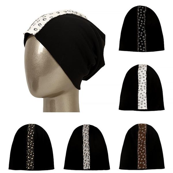 Gorros grisões/caveira tampas femininas moda de moda de leopardo scullies chullies chapéus elásticos femininos de cor sólida cor de algodão quente