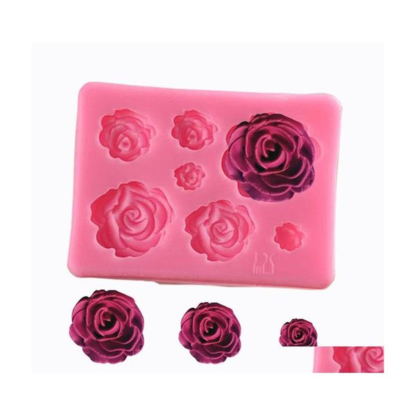 Attrezzi per torte 3D Forma di rosa romantica Sile Stampi da forno per sapone Caramelle Gelato al cioccolato Fiori che decorano Goccia Consegna Casa Giardino Dhni6