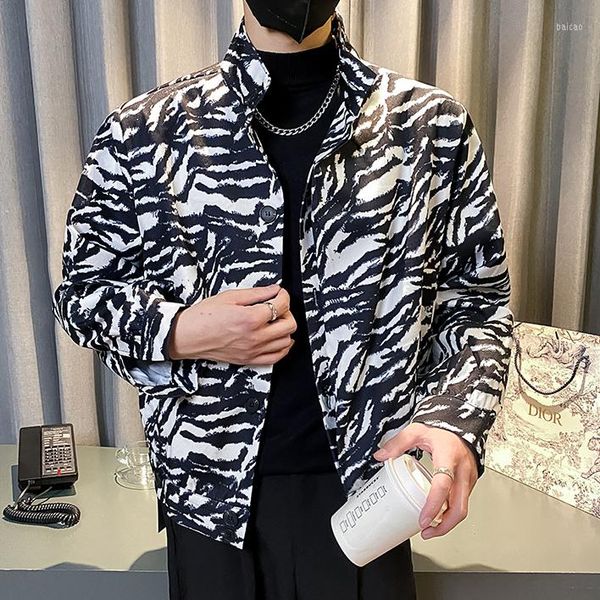 Herrenjacken 2023 hochwertige Männerjacke Leopardenmuster Ständer Kragen Bomber Business Casual Slim Cloding Streetwear Soziale Mäntel