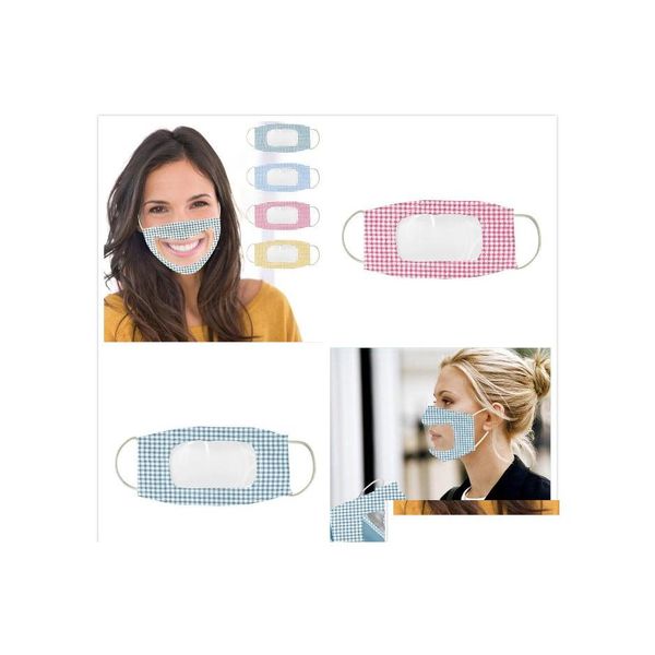 Maschere di design Bocca visibile Viso Er Antipolvere Riutilizzabile Maschera lavabile con finestra in PVC trasparente Adts Sordomuto Labbro Trasparente Goccia Deliv Dhplz