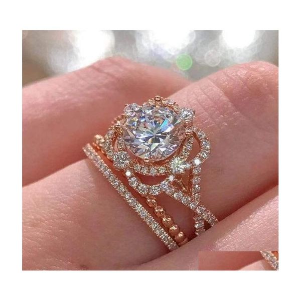 Solitaire Ring Fashion Creative Gold Rose Plated Flower Temperamental Requintado Party Outing Gift Ornament Drop Delivery Jewelry Dhaly