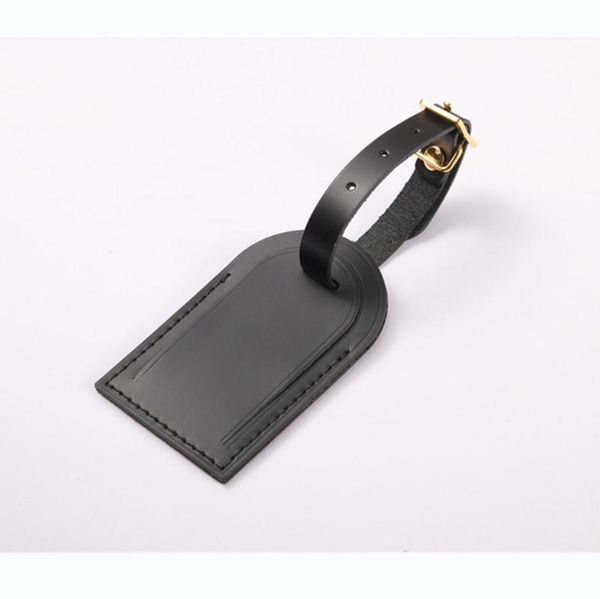 Grade Black Black Genuine Leather Air Label Id Nome da viagem Tag Tag NameTag para designer Bolsa Bagage Duffle Personalização Serviço de carimbo quente 4 cores