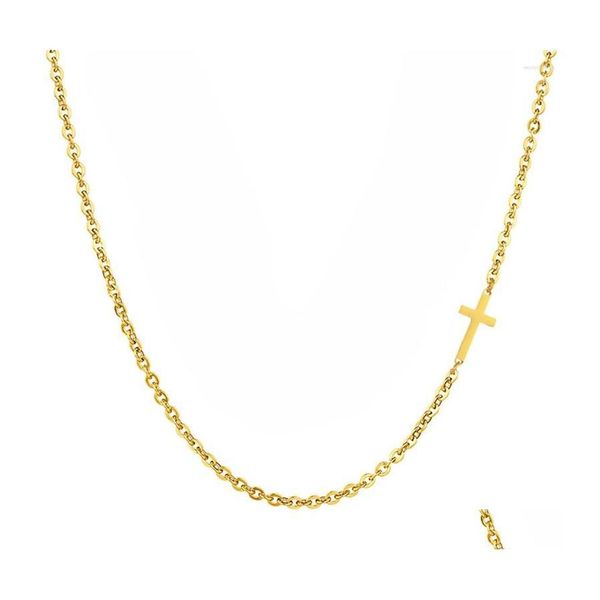 Anhänger Halsketten Gold Kreuz Halskette Für Frauen Einfache Weibliche Winzige Kleine Seitliche Anhänger Farbe Edelstahl Modeschmuck GIF Dhiml