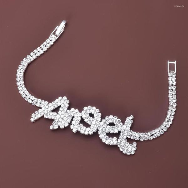 Braccialetti a maglie esagerato strass pieno ANGEL BABY lettera braccialetto braccialetto gioielli a mano per le donne caviglia con fascino di cristallo di lusso