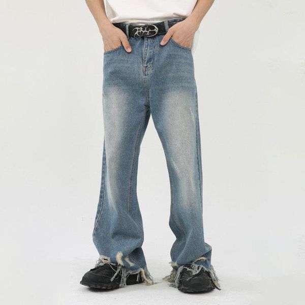Jeans masculinos 2023 Autumn Retro Casual Jean Elegant Trendy Luxury Gentleman Denim calças lisadas com franjas largas calças de perna larga